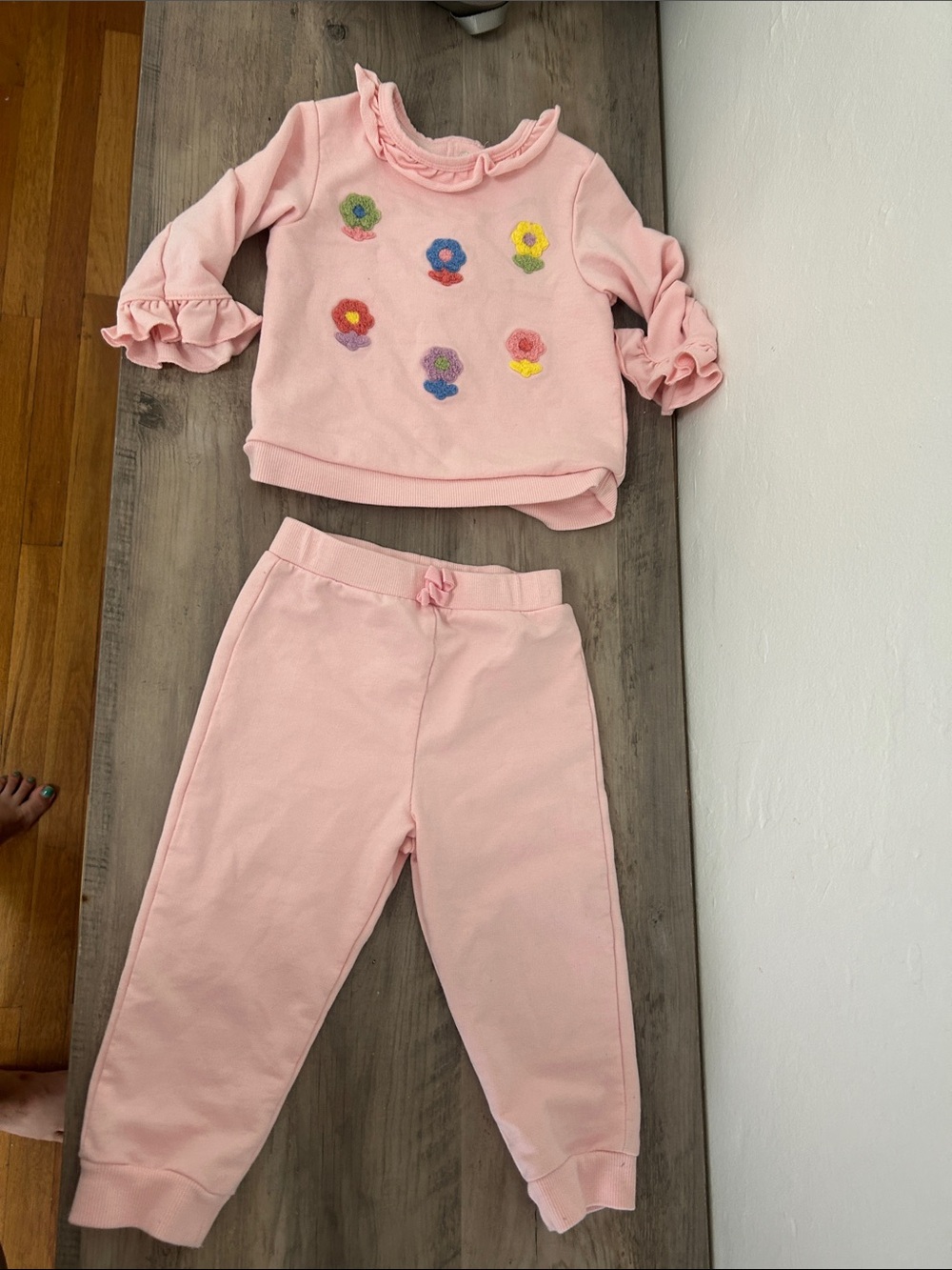 Little me Kids Pink Floral Embroidered Pajama Set 18 Months